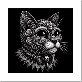 Black Cat Sugar Skull Posters and Art